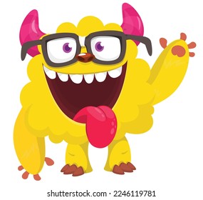Funny cartoon smiling  monster character. Illustration of cute and happy alien creature. Halloween design