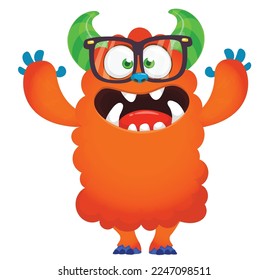 Funny cartoon smiling  monster character. Illustration of cute and happy alien creature. Halloween design