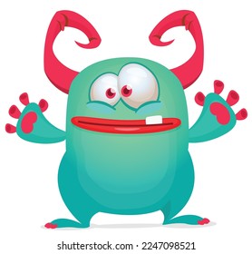 Funny cartoon smiling  monster character. Illustration of cute and happy alien creature. Halloween design