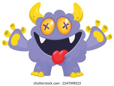 Funny cartoon smiling  monster character. Illustration of cute and happy alien creature. Halloween design