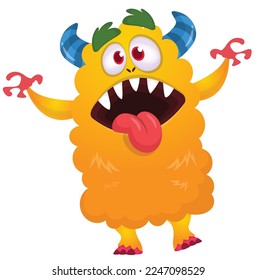 Funny cartoon smiling  monster character. Illustration of cute and happy alien creature. Halloween design