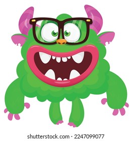 Funny cartoon smiling  monster character. Illustration of cute and happy alien creature. Halloween design