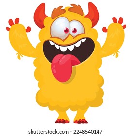 Funny cartoon smiling  monster character. Illustration of cute and happy alien creature. Halloween design