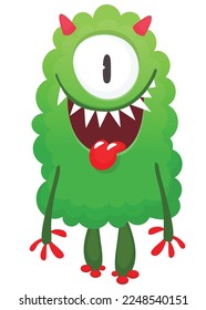 Funny cartoon smiling  monster character. Illustration of cute and happy alien creature. Halloween design