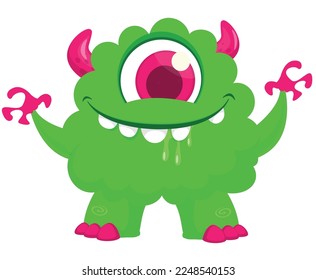 Funny cartoon smiling  monster character. Illustration of cute and happy alien creature. Halloween design
