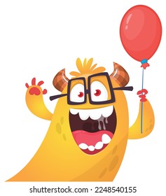 Funny cartoon smiling  monster character. Illustration of cute and happy alien creature. Halloween design