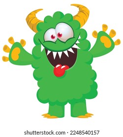 Funny cartoon smiling  monster character. Illustration of cute and happy alien creature. Halloween design