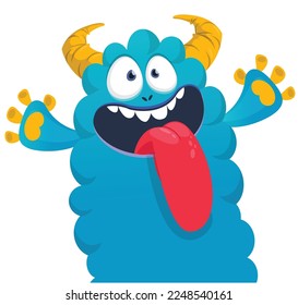Funny cartoon smiling  monster character with one eye. Illustration of cute and happy alien creature. Halloween design.