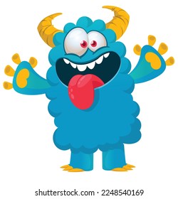 Funny cartoon smiling  monster character. Illustration of cute and happy alien creature. Halloween design