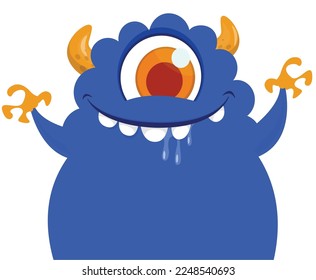 Funny cartoon smiling  monster character. Illustration of cute and happy alien creature. Halloween design