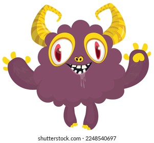 Funny cartoon smiling  monster character. Illustration of cute and happy alien creature. Halloween design