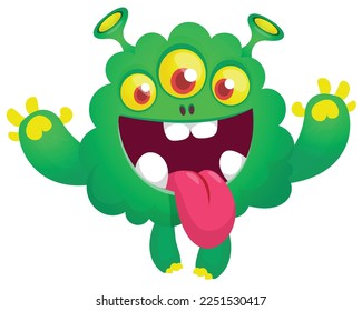 Funny cartoon smiling  monster character. Illustration of cute and happy alien creature. Halloween design