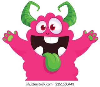 Funny cartoon smiling  monster character. Illustration of cute and happy alien creature. Halloween design