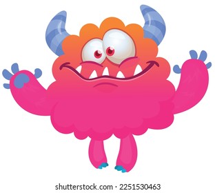 Funny cartoon smiling  monster character. Illustration of cute and happy alien creature. Halloween design