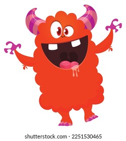 Funny cartoon smiling  monster character. Illustration of cute and happy alien creature. Halloween design