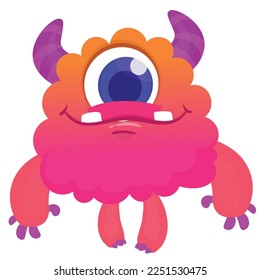 Funny cartoon smiling  monster character. Illustration of cute and happy alien creature. Halloween design