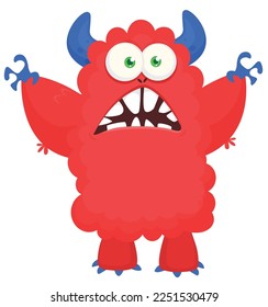 Funny cartoon smiling  monster character. Illustration of cute and happy alien creature. Halloween design