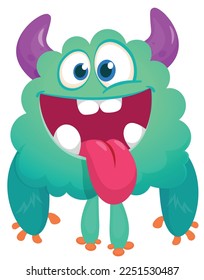 Funny cartoon smiling  monster character. Illustration of cute and happy alien creature. Halloween design