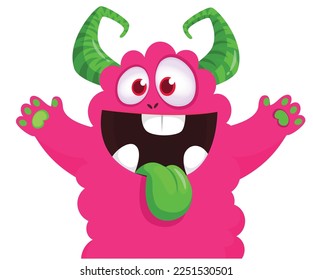 Funny cartoon smiling  monster character. Illustration of cute and happy alien creature. Halloween design