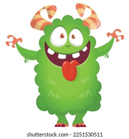 Funny cartoon smiling  monster character. Illustration of cute and happy alien creature. Halloween design