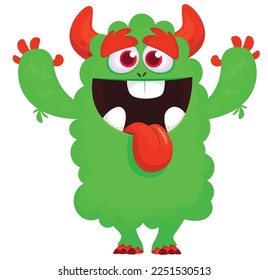 Funny cartoon smiling  monster character. Illustration of cute and happy alien creature. Halloween design