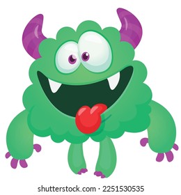 Funny cartoon smiling  monster character. Illustration of cute and happy alien creature. Halloween design