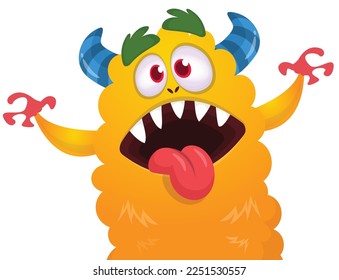 Funny cartoon smiling  monster character. Illustration of cute and happy alien creature. Halloween design