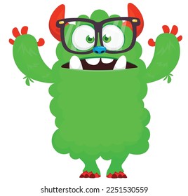 Funny cartoon smiling  monster character. Illustration of cute and happy alien creature. Halloween design