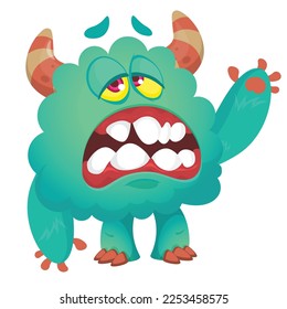 Funny cartoon smiling  monster character. Illustration of cute and happy alien creature. Halloween design