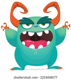 Funny cartoon smiling  monster character. Illustration of cute and happy alien creature. Halloween design