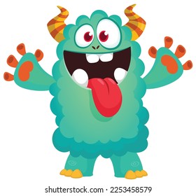 Funny cartoon smiling  monster character. Illustration of cute and happy alien creature. Halloween design