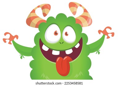 Funny cartoon smiling  monster character. Illustration of cute and happy alien creature. Halloween design