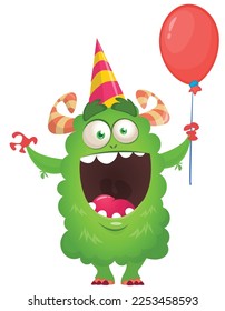 Funny cartoon smiling  monster character. Illustration of cute and happy alien creature. Halloween design