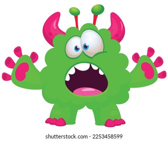 Funny cartoon smiling  monster character. Illustration of cute and happy alien creature. Halloween design
