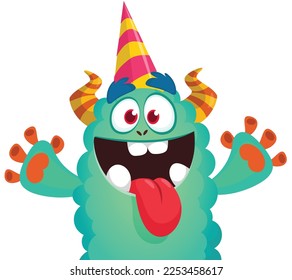 Funny cartoon smiling  monster character. Illustration of cute and happy alien creature. Halloween design