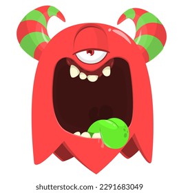 Funny cartoon smiling  monster character. Illustration of cute and happy alien creature. Halloween design