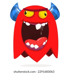Funny cartoon smiling  monster character. Illustration of cute and happy alien creature. Halloween design