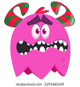 Funny cartoon smiling  monster character. Illustration of cute and happy alien creature. Halloween design