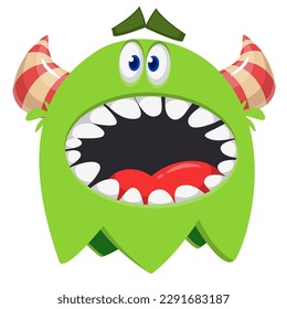Funny cartoon smiling  monster character. Illustration of cute and happy alien creature. Halloween design