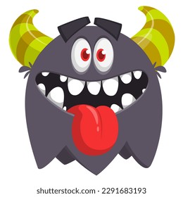 Funny cartoon smiling  monster character. Illustration of cute and happy alien creature. Halloween design