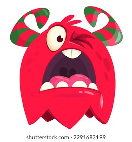 Funny cartoon smiling  monster character. Illustration of cute and happy alien creature. Halloween design
