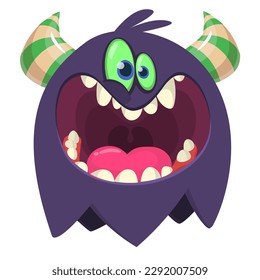Funny cartoon smiling  monster character. Illustration of cute and happy alien creature. Halloween design