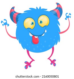 Funny cartoon smiling monster creature. Vector isolated