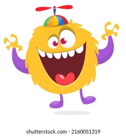 Funny cartoon smiling monster creature. Vector isolated