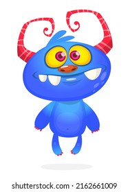 Funny cartoon smiling monster creature. Halloween Illustration of happy alien character. Package or logo design. Vector isolated