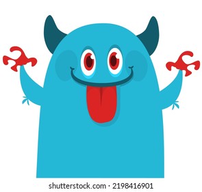 Funny cartoon smiling monster showing tongue.Vector illustration