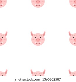 Funny cartoon smiling pig face - seamless pattern. Background, textile, backdrop, wrapper, fabric. Vector file  not cropped - clipping mask used for easy editing.