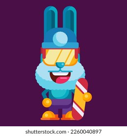 Funny cartoon smiling rabbit character flat design illustration mascot