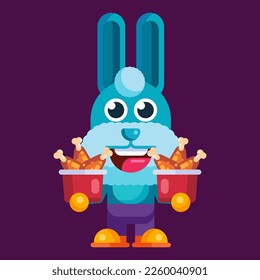 Funny cartoon smiling rabbit character flat design illustration mascot