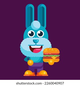 Funny cartoon smiling rabbit character flat design illustration mascot
